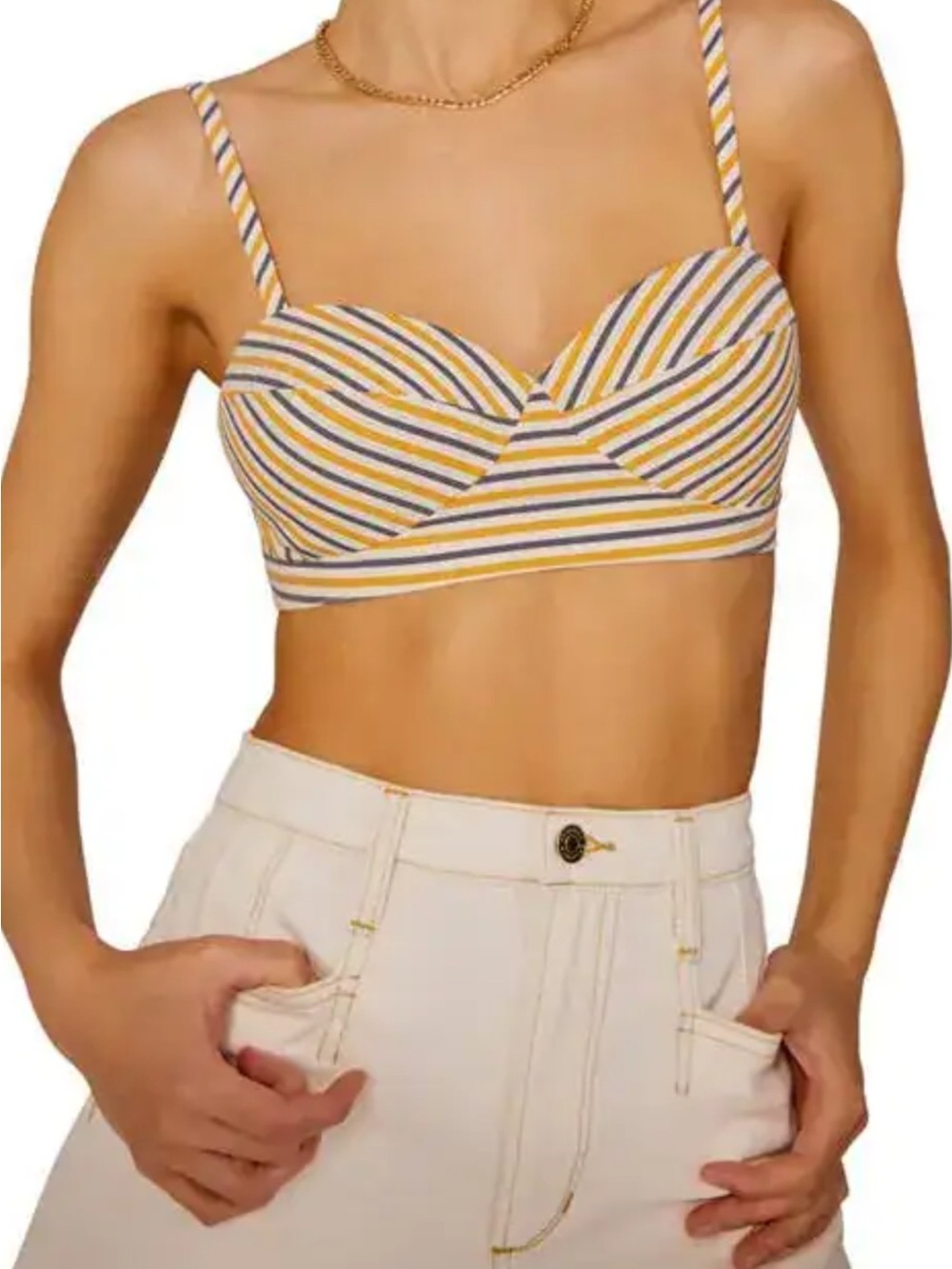 Favorite Daughter Yellow, Blue & White Striped Cropped Bustier - Picture 1 of 2